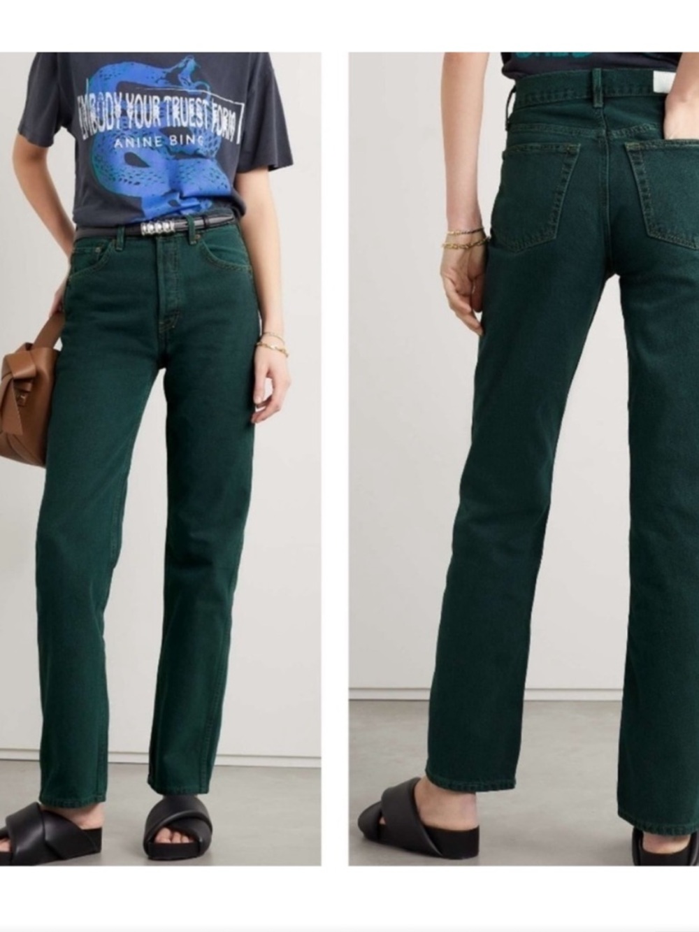 Re/Done Women's Straight Leg Jeans in Deep Forest Green